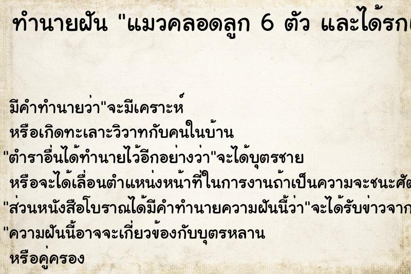 ทำนายฝันแมวคลอดลูก6ตัวและได้รกแมว ทำนายฝันทำนายฝันแมวคลอดลูก6ตัวและได้รกแมว